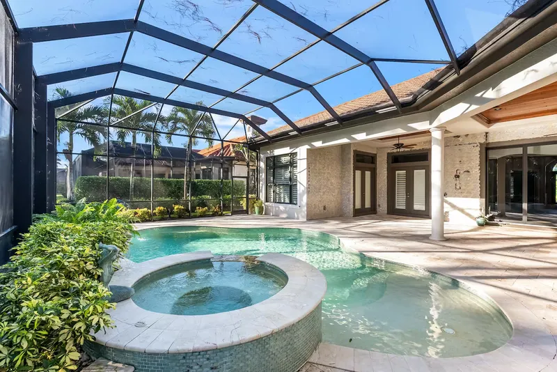 Patio with sunlight and pool